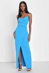 Sweetest Admirer Navy Blue Ruched Surplice Maxi Dress