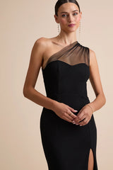 Brayla Black One-Shoulder Mermaid Maxi Dress
