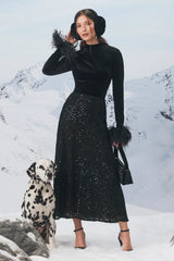 Isabelle Black Lace Sequin High-Rise Maxi Skirt