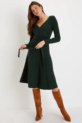 Warm Emotions Navy Blue Skater Midi Sweater Dress