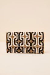 Sikuna Beige and Black Beaded Clutch