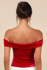 Ideal Attraction Red Velvet Off-the-Shoulder Top