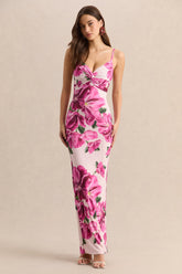 Luz | Pink Hibiscus Floral Print Strappy Maxi Dress