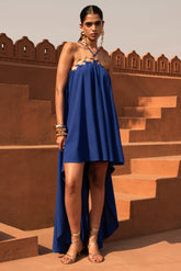 Amiya | Blue A-Line Maxi Dress with Cut-Out Details