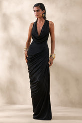 Mademoiselle | Black Cowl-Neck Maxi Dress With Draped Detailing