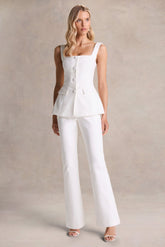 Aceline | White Square-Neck Tailored Jumpsuit