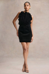 Polly | Black Velvet Ruffled Strapless Mini Dress