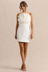 Pastoral | White Ruffled Asymmetric-Neck Mini Dress