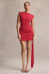 Aubrey | Red High-Neck Wrapped Mini Dress With Sash