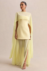 Chessa | Lemon Boat-Neck Maxi Dress With Sheer Cape