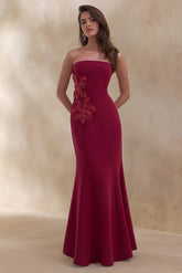 Aylana | Burgundy Bandeau Maxi Dress With Embellished Detail