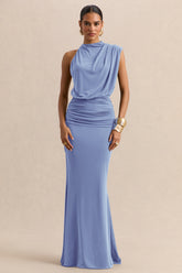 Umaira | Powder Blue High-Neck Maxi Dress