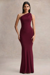 Ottilie | Burgundy Asymmetric-Neck Maxi Dress