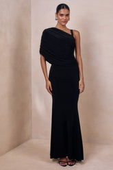 Sylvie | Black Asymmetric-Neck Maxi Dress