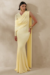 Rubelle | Lemon Asymmetric-Neck Maxi Dress With Draped-Detailing