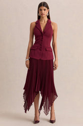 Marvelle | Burgundy Plunge-Neck Maxi Dress With Hanky Hem