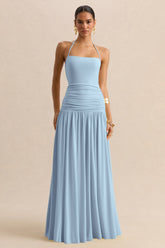 Nicolette | Powder Blue Square-Neck Maxi Dress With Ruched-Detailing
