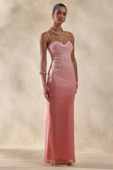 Feloria | Coral Ombre Sequin Cowl-Neck Maxi Dress