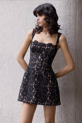 Orelisse | Black Lace Square-Neck Mini Dress