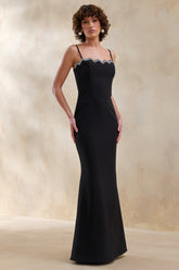 Story | Black Scalloped Sweetheart-Neck Maxi Dress With Embellished-Detailing
