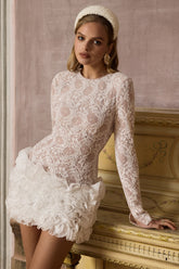 Cecilia | White Crew-Neck Mini Dress With Ruffled Skirt