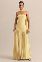 Bambi | Lemon Bandeau-Neck Maxi Dress With Scarf-Detail