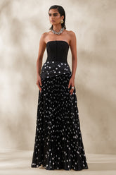 Valerisse | Black And White Polka Dot Bandeau Maxi Dress
