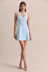 Raya | Powder Blue Plunge-Neck Mini Dress