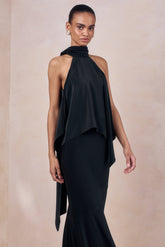 Sancelle | Black Matte Satin Halter-Neck Top