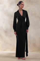 Vita | Black Plunge-Neck Wrap Maxi Dress
