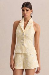 Alba | Lemon Boucle Plunge-Neck Crop-Top