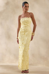 Gracie | Lemon Lace Bandeau Maxi Dress