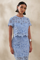 Ina | Powder Blue Lace Crew-Neck Crop-Top