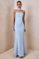 Nerissa | Light Blue Bandeau Maxi Dress With Scarf