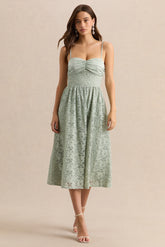 Gloriana | Sage Lace Sweetheart-Neck Midi Dress