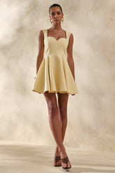Katya | Lemon Sweetheart-Neck Skater Mini Dress