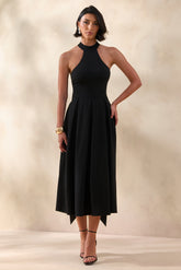 Rhode | Black Halter-Neck Midi Dress