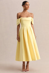 Cosima | Lemon Bardot-Neck Midi Dress