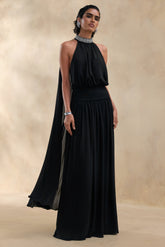 Marie | Black Halter-Neck Maxi Dress With Embellished Detailing