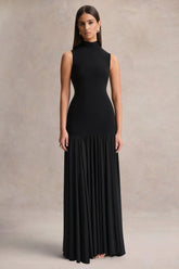 Gigi | Black High-Neck Maxi Dress With Drop-Waist And Sheer Skirt