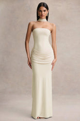 Graciella | Stone Bandeau Maxi Dress With Draped Detailing And Scarf