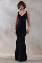 Iridessa | Black Plunge-Neck Maxi Dress