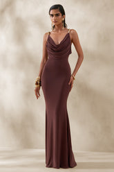 Iridessa | Brown Plunge-Neck Maxi Dress
