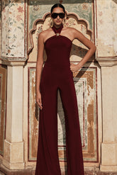 Gwen | Burgundy High-Neck Jumpsuit With Gold-Detail