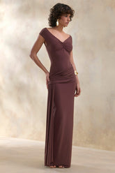 Petronia | Brown V-Neck Maxi Dress With Wrap-Detail