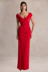 Petronia | Red V-Neck Maxi Dress With Wrap-Detail