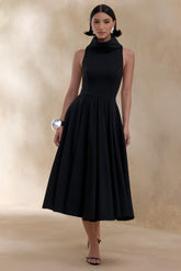 Exclusivity | Black High-Neck Midi Dress