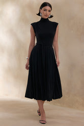 Roselena | Black High-Neck Midi Dress