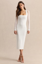 Kaelina | White Square-Neck Midi Dress