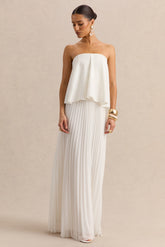 Saralyn | White Bandeau Maxi Dress With Pleated-Skirt